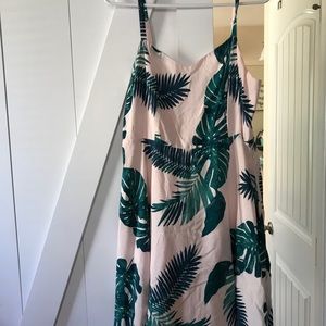 Pink dress with palm leaves